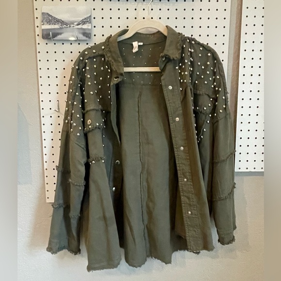 Vici, army green, studded shacket - Picture 1 of 6